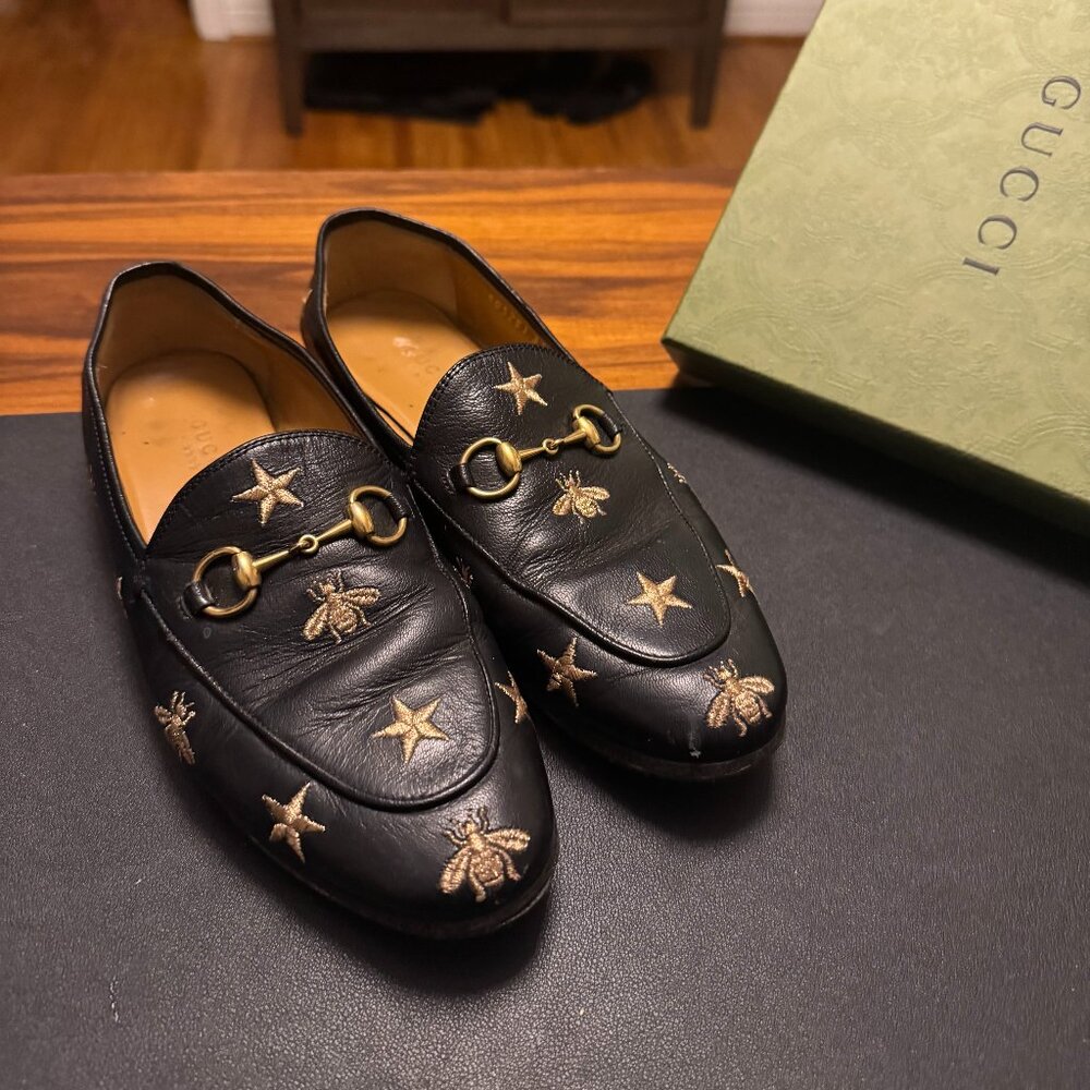 Gucci Jordaan Bee Leather Flats